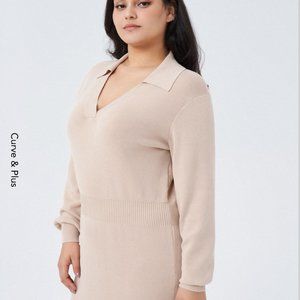 Collar Split Solid Knit Dress